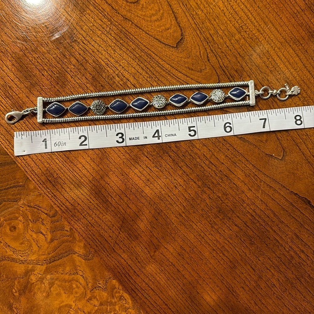 Lucky brand fashion Silvertone marquisate blue lapis Bracelet 3 rows casual NWOT - Picture 7 of 8